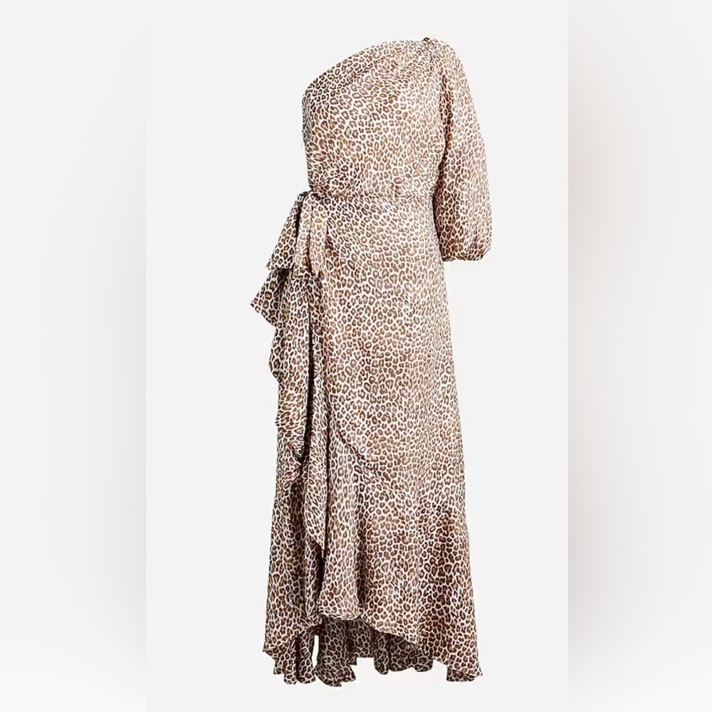 J.Crew One-shoulder ruffle-hem dress in leopar